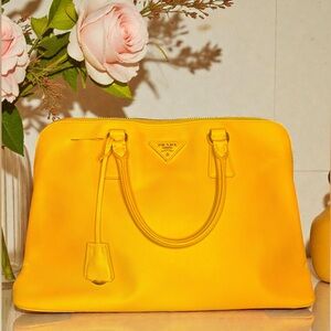 💛RARE Large Prada Promenade Top Handle Dome Hand Bag Canary Yellow
